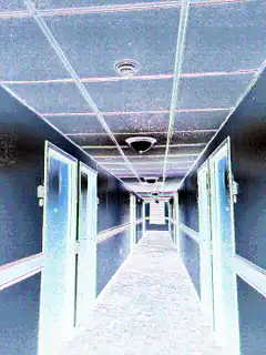 glitchy empty hallway