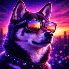 Cool dog with sunglasses at sunset