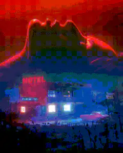 Neon motel with giant red lips