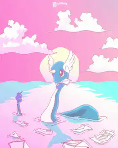 Starmie reading letters in the ocean