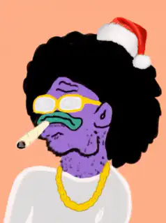 Purple man smoking with Santa hat