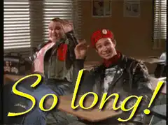 So long! two women waving goodbye