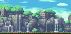 pixel art waterfall landscape