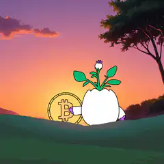Bitcoin plant character sunset
