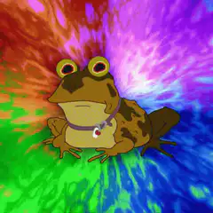 Psychedelic frog with glowing eyes