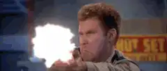 Will Ferrell shooting gun with recoil