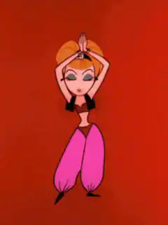 Jasmine dancing with hands up
