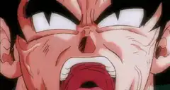 Goku screaming and powering up to Super Saiyan