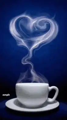 Heart shaped steam from coffee cup