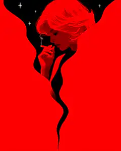 Woman smoking in red and black