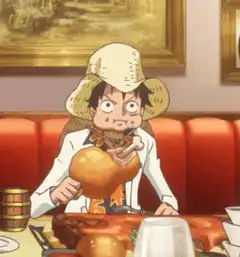 Luffy eating a giant chicken leg