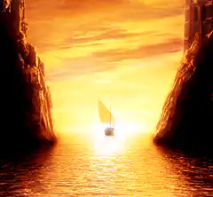 Sailboat sailing into sunset