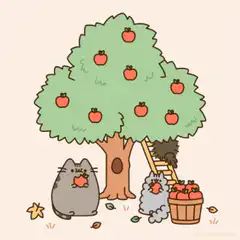 Pusheen and friends picking apples