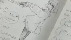 anime girl sketch with math equations