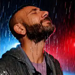 Man enjoying rain with eyes closed