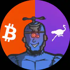 Blue robot laser eyes Bitcoin ostrich