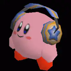 Kirby wearing headphones