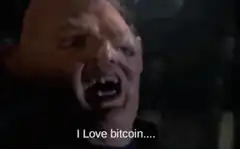 Goblin screaming I Love bitcoin Buy My Shitcoin