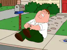 Peter Griffin laughing on the sidewalk