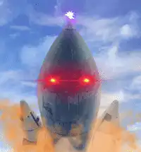Rocket with glowing red eyes