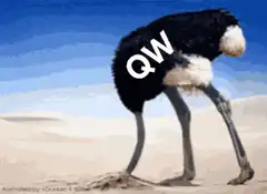 ostrich burying head with qw text
