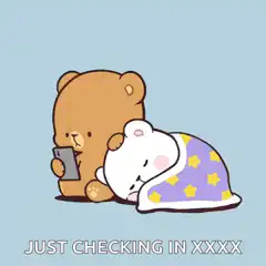 Bear checking phone while sleeping friend rests
