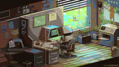 pixel art robot office
