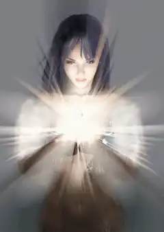 Woman holding glowing light