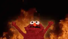 Elmo surrounded by fire