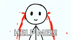 Smiling stick figure bleeding from ears