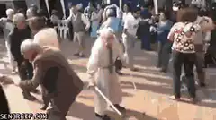 Pope Francis dancing with cane