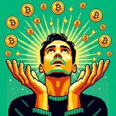 Man Reaching for Bitcoin Coins