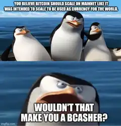 Penguin meme about Bitcoin scaling