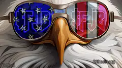 Eagle wearing sunglasses with flags