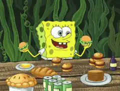 SpongeBob shrugs with food
