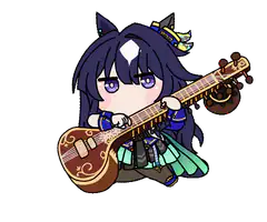 chibi character playing sitar
