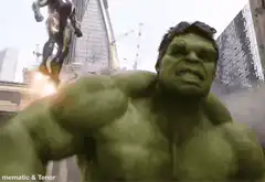 Hulk screaming at Iron Man