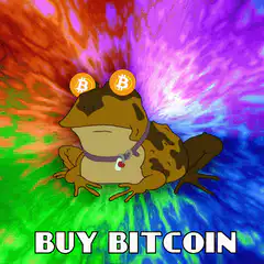 Psychedelic frog with bitcoin eyes
