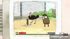 Ostrich kicks man in cartoon game
