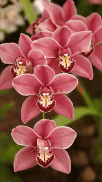 Pink and orange orchids blooming