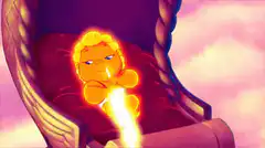 Baby Jesus on fire in a crib