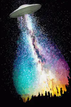 UFO beaming down rainbow particles
