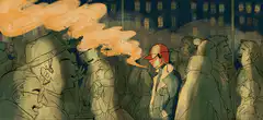 Woman smoking in a crowd