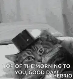 Cat tipping top hat good morning