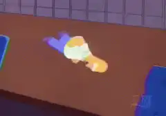 Homer Simpson rolling on floor