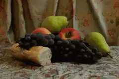 Still life of fruit and bread