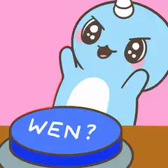Blue unicorn character with WEN button