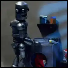 Robot looking into washing machine