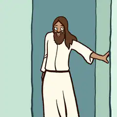 Jesus walks through a doorway