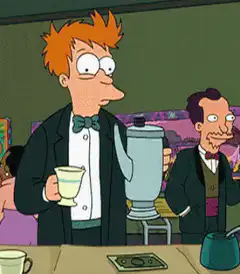 Fry pours coffee into cup